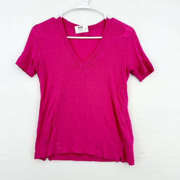 Zadig & Voltaire Tops - Zadig & Voltaire Women's Hot Pink V-Neck Short Sleeve Linen T-shirt Size M